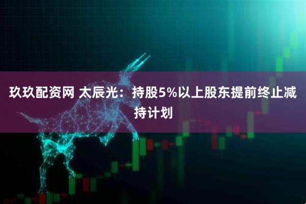 玖玖配资网 太辰光：持股5%以上股东提前终止减持计划