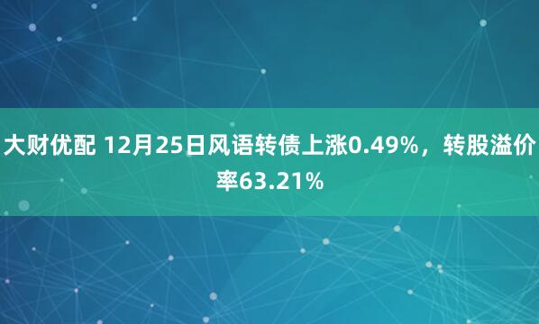 大财优配 12月25日风语转债上涨0.49%,转股溢价率63.21%